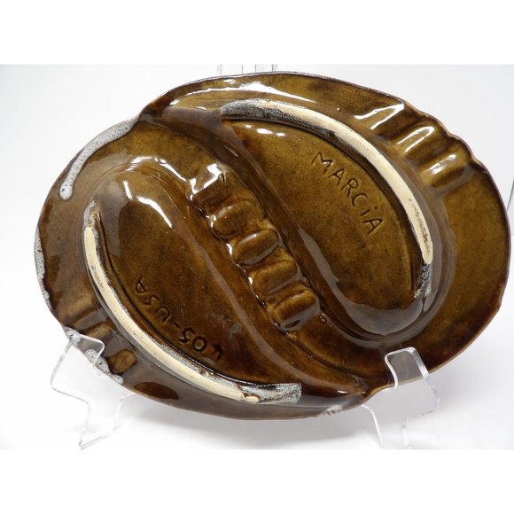 Vintage MCM Marcia Pottery Large Brown and White Ashtray Marked Marcia 405 USA. - Picture 9 of 9